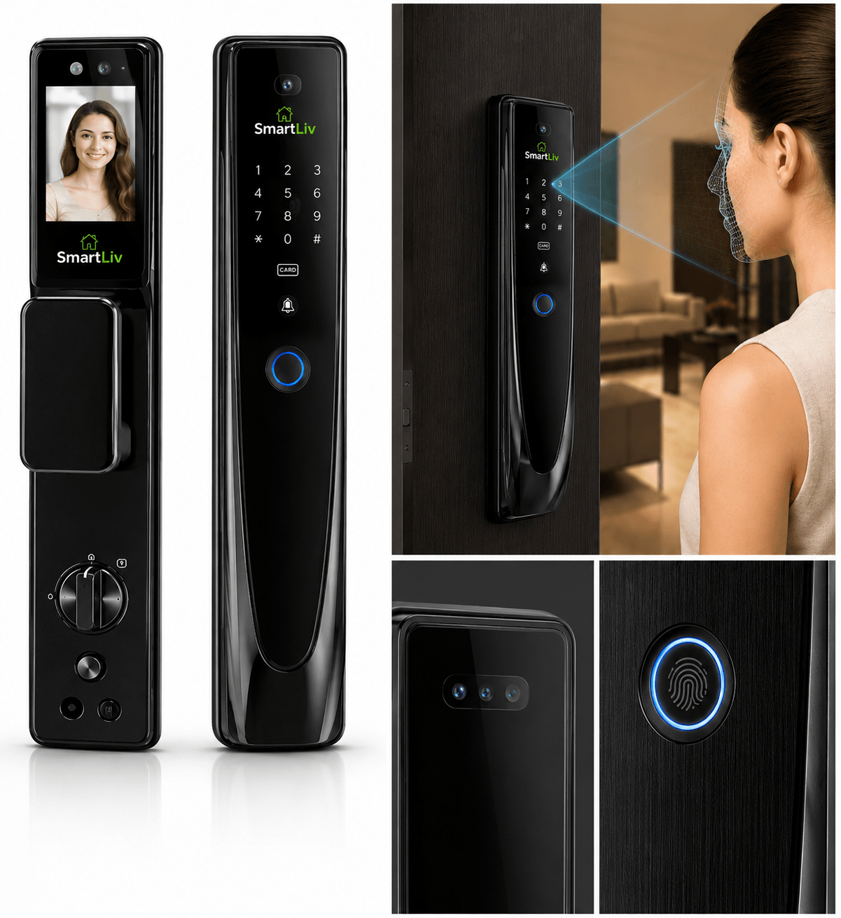 Face Recognition Smart Door Lock - Black colour
