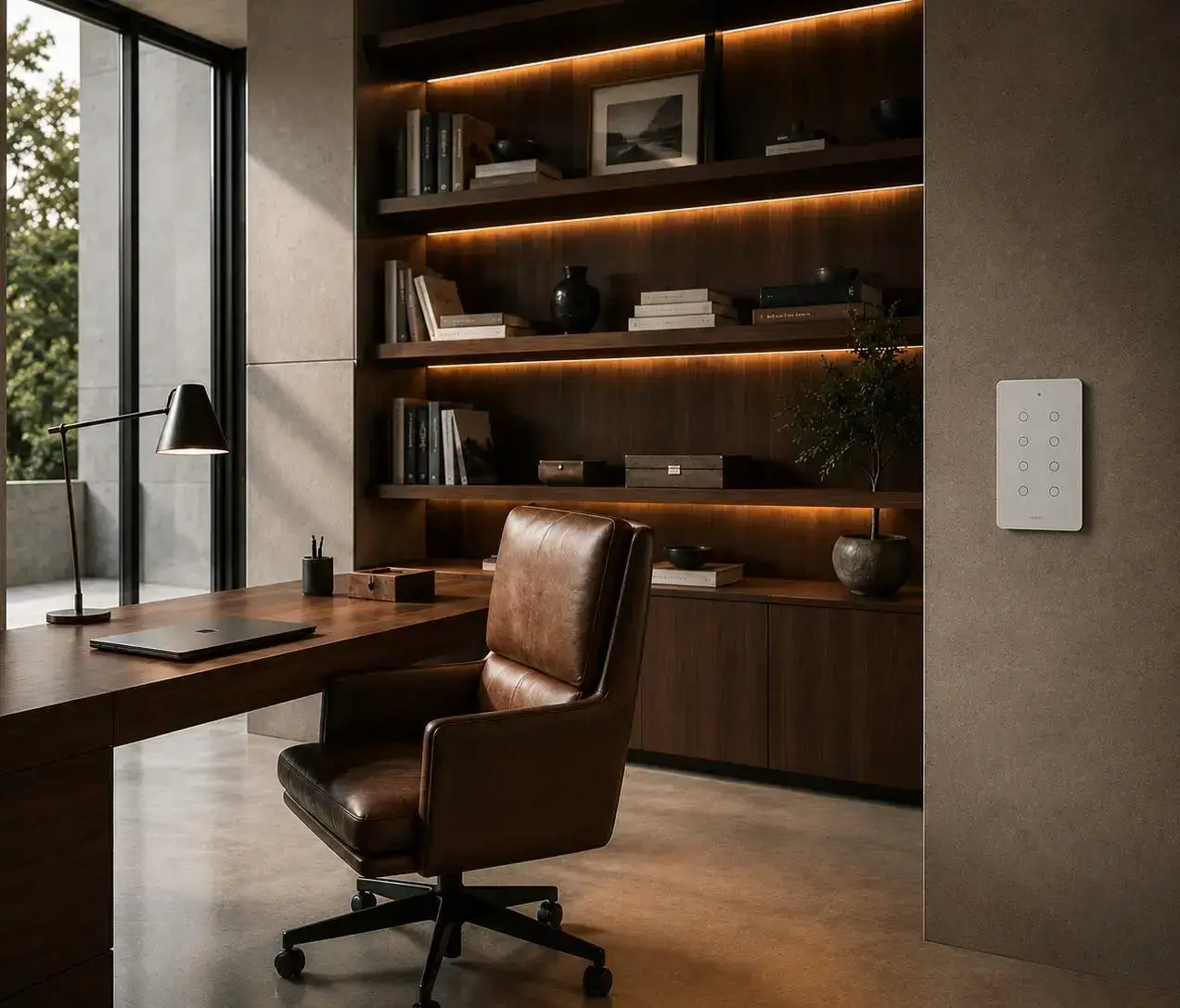 Modern home office with SmartLiv smart home automation